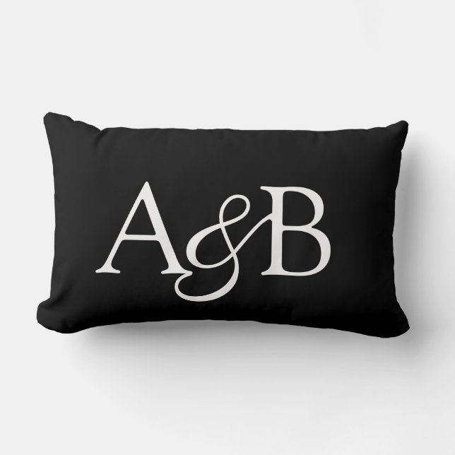 Ampersand Monogram Black and White Couple Lumbar Cushion (Front)