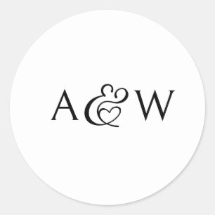 Ampersand Monogram Black and White Wedding Classic Round Sticker
