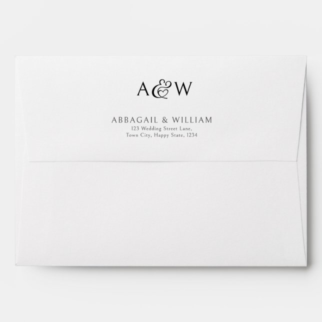 Ampersand Monogram Black and White Wedding Invite Envelope (Back (Top Flap))