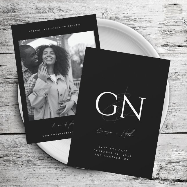 Ampersand Monogram Black White Photo Modern Script Save The Date (Creator Uploaded)