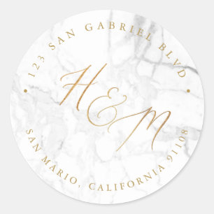 Ampersand Monogram Calligraphy Faux Gold Marble Classic Round Sticker