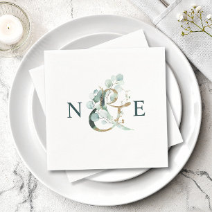 Ampersand Monogram Gold Green Wedding Napkin