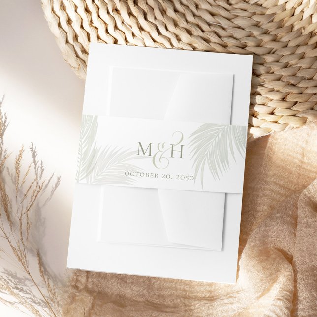 Ampersand Monogram Green Palm Leaves Tropical Invitation Belly Band (Tropical palm leaves monogram invitation belly bands.)