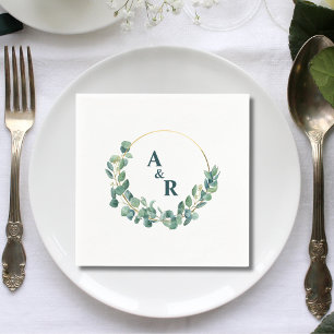 Ampersand Monogram Greenery Initials Wedding Paper Napkin