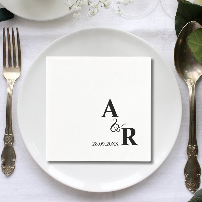 Ampersand Monogram Personalised Wedding Cocktail Napkin (Creator Uploaded)