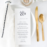 Ampersand Monogram Wedding Menu Card<br><div class="desc">Our simple and elegant wedding menu features your starter courses, entrees and desserts topped by your initials joined by a decorative script ampersand in navy blue lettering. Designed to coordinate with our Ampersand Monogram wedding collection. Use the template fields to add your menu information, and then click "Customize" to reposition...</div>