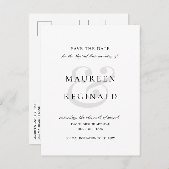 Ampersand Photo Traditional Wedding Save the Date Announcement Postcard (Front/Back)