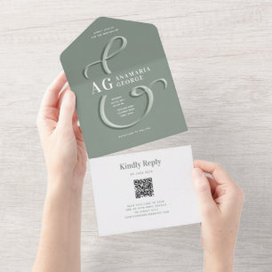 Ampersand Sage Green Wedding All In One Invitation