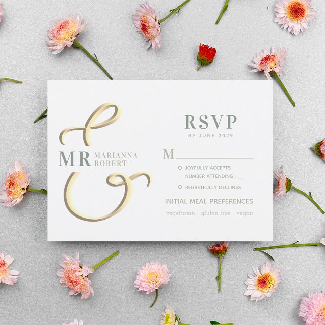 Ampersand Sage Green Wedding RSVP Card (Creator Uploaded)