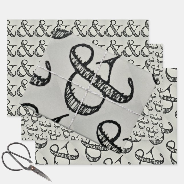Ampersand Sign Typography Playful Black & Grey Wrapping Paper Sheet (Creator Uploaded)