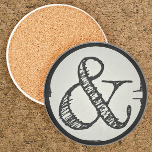 Ampersand Symbol Scribbled on Grey Coaster