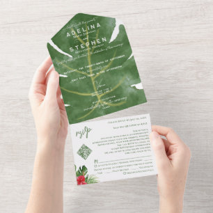 Ampersand Tropical Monstera Hibiscus RSVP QR Code  All In One Invitation