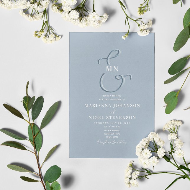 Ampersand Typography Dusty Blue Wedding Invitation (Creator Uploaded)