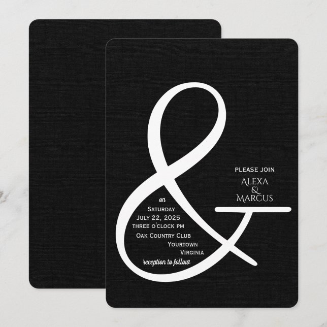 Ampersand Wedding Invitation on black texture (Front/Back)