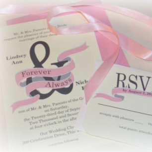 Ampersand Whimsical Pink Ribbon Banner Invitation