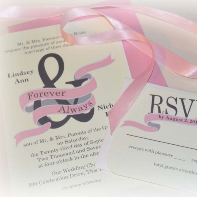 Ampersand Whimsical Pink Ribbon Banner Invitation (Creator Uploaded)