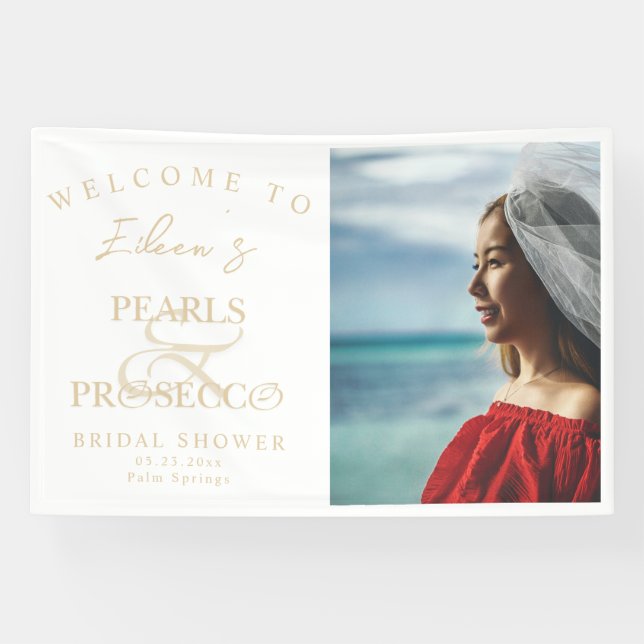 Ampersand White Pearls & Prosecco Bridal Shower Banner (Horizontal)