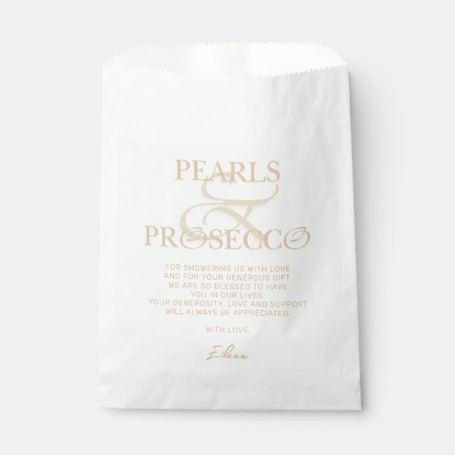 Ampersand White Pearls & Prosecco Bridal Shower Favour Bag (Front)