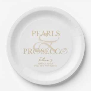 Ampersand White Pearls & Prosecco Bridal Shower Paper Plate