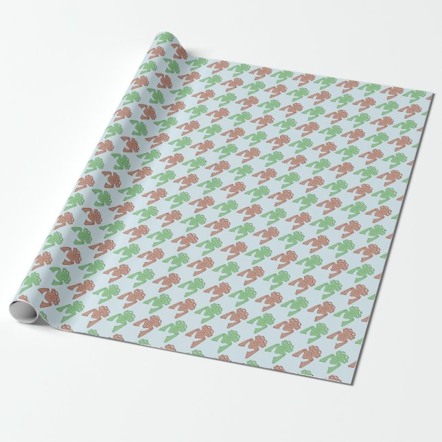 Amphibians Hopping Houndstooth Pattern Wrapping Paper (Unrolled)