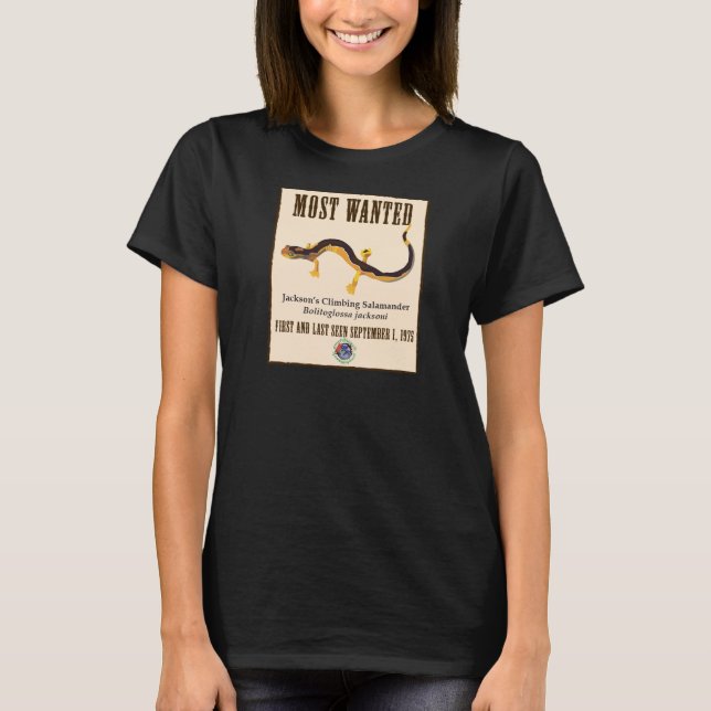 AmphibiaWeb's Most Wanted Salamander T-Shirt (Front)