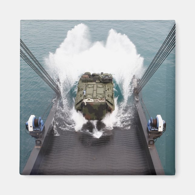 Amphibious assault vehicles disembark from USNS Magnet (Front)