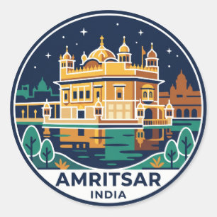 Amritsar Golden Temple Night India Classic Round Sticker