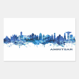 Amritsar Punjab Skyline Blue Rectangular Sticker