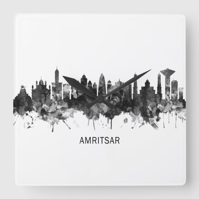 Amritsar Punjab Skyline BW Square Wall Clock (Front)