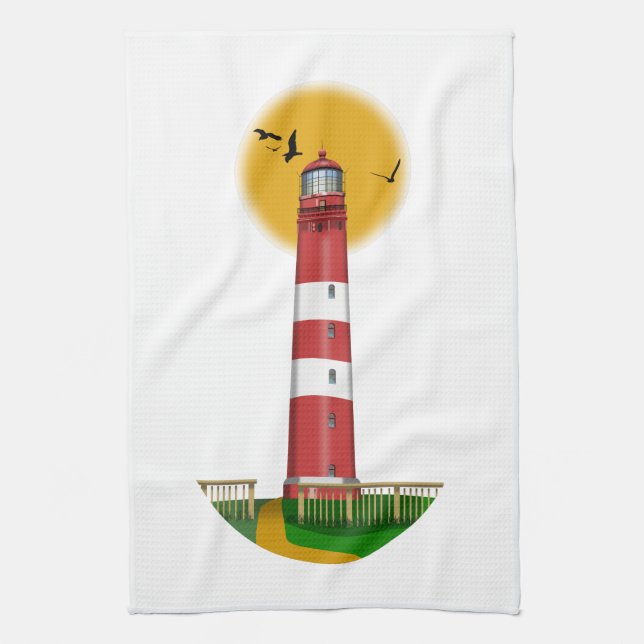 Amrum Lighthouse Germany Tea Towel (Vertical)