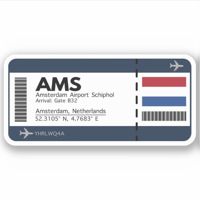 AMS Amsterdam Boarding Pass - Airport Ticket (Front)