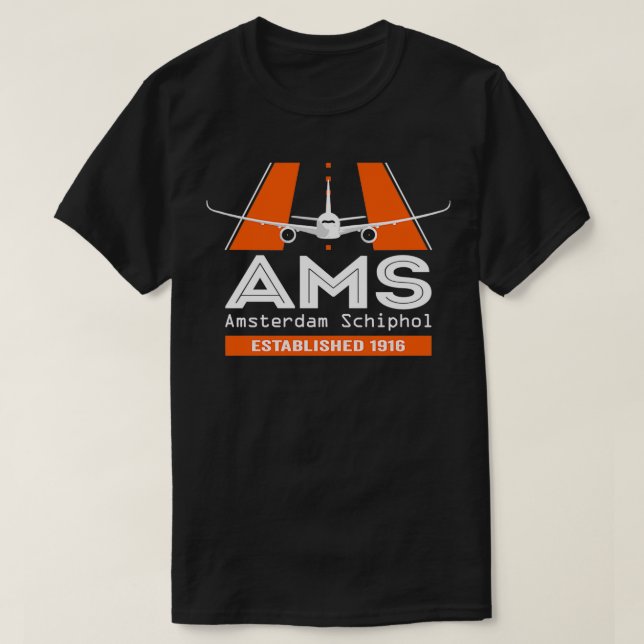 AMS Amsterdam Schiphol Airport Plane Design T-Shirt (Design Front)