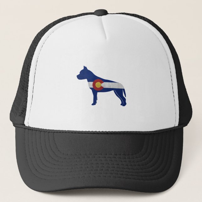 AmStaff Dog Colorado Flag Silhouette Trucker Hat (Front)
