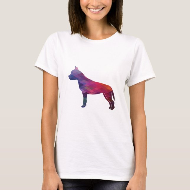 Amstaff Dog Geometric Pattern Silhouette Purple T-Shirt (Front)
