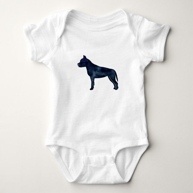 Amstaff Dog Silhouette Black Watercolor Baby Bodysuit (Front)