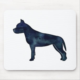 Amstaff Dog Silhouette Black Watercolor Mouse Pad