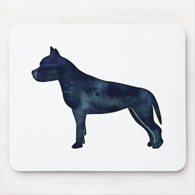 Amstaff Dog Silhouette Black Watercolor Mouse Pad (Front)
