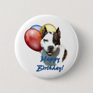 AmStaff Happy Birthday Balloon. 6 Cm Round Badge
