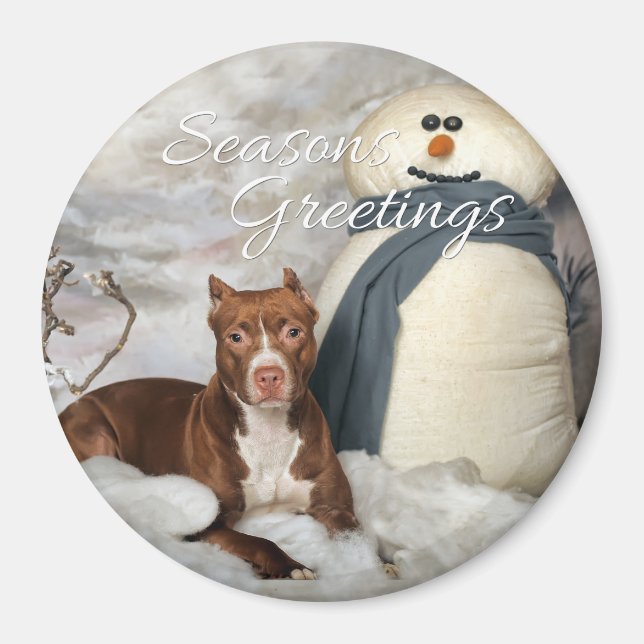 AmStaff "Seasons Greetings" Round Magnet (Front)