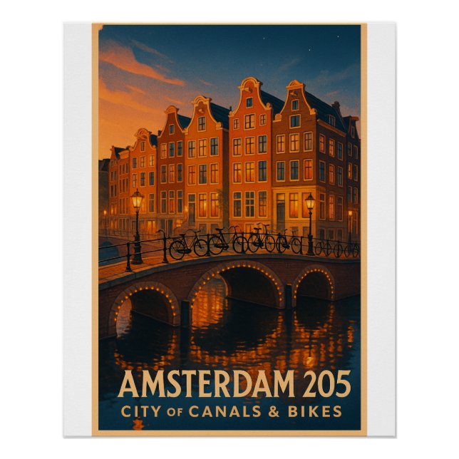 Amsterdam 2025 – City of Canals & Bikes Poster (Front)
