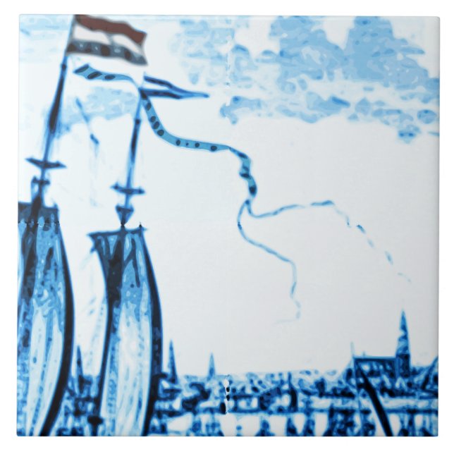 Amsterdam Antique Ships Delftware Vintage Look B3 Tile (Front)