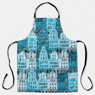 Amsterdam architecture, blue watercolor texture. apron
