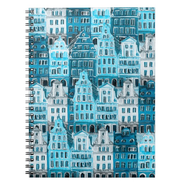 Amsterdam architecture, blue watercolor texture. notebook (Front)