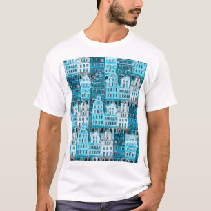 Amsterdam architecture, blue watercolor texture. T-Shirt