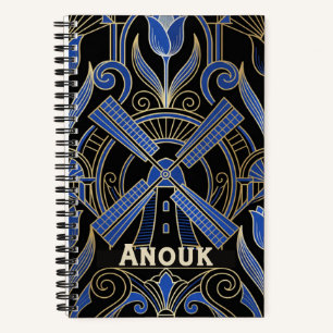 Amsterdam Art Deco   Windmills Custom Name Notebook