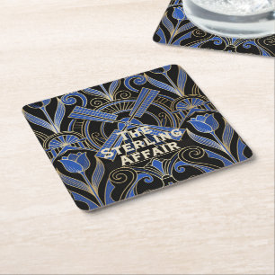 Amsterdam Art Deco Windmills Custom Name Square Paper Coaster
