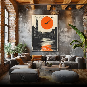 Amsterdam at Dusk - Minimalist Canal Reflections Poster