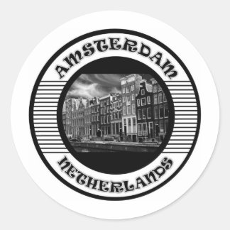 AMSTERDAM BLACK AND WHITE CLASSIC ROUND STICKER