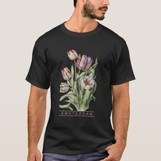 Amsterdam Botanical Tulip Flower Look For T-Shirt (Front)