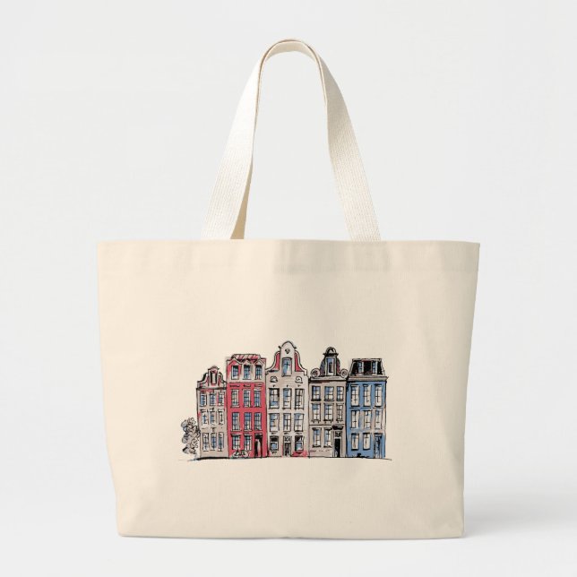Amsterdam Buildings Illustration Large Tote Bag (Front)